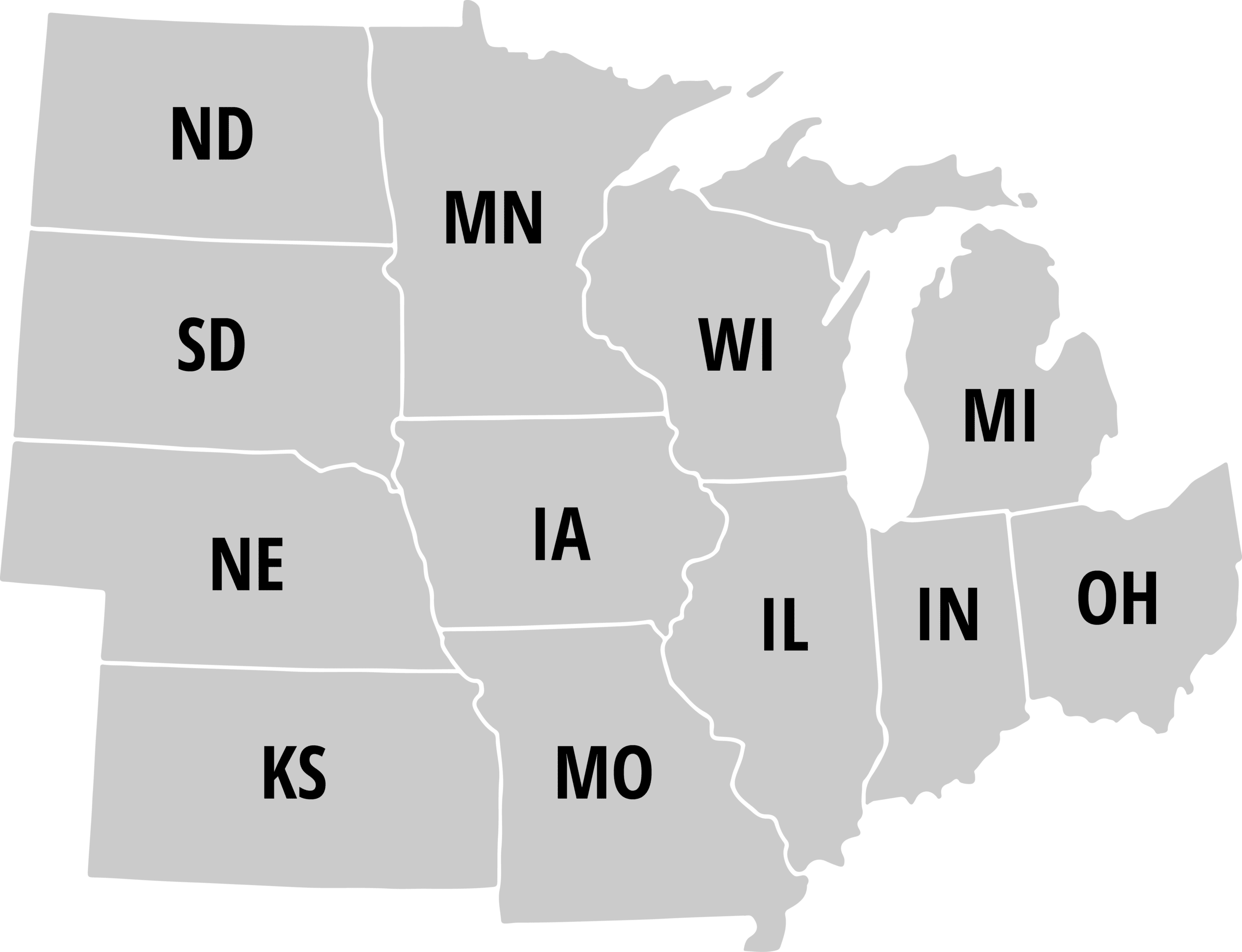 Br!NK Midwestern Map Map of the U.S. States covered by Br!NK, Renaissance Theaterworks' New Play Development Festival for women playwrights from the Midwest